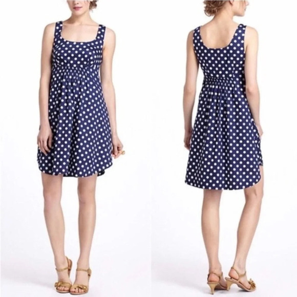 Anthropologie Vanessa Virginia Dixie Dot Dress Navy with White Polka Dot Size 6 - Picture 1 of 9
